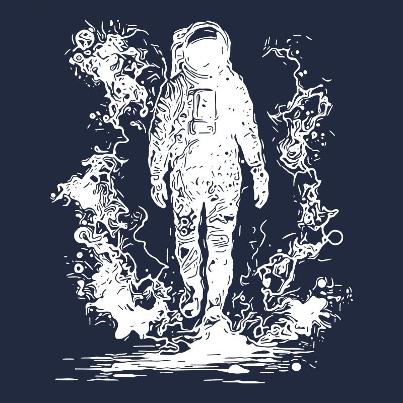 Astronaute d’époque marchant au clair de lune dans le brouillard