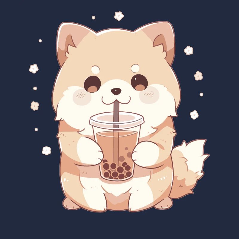 Kawaii Corgi Hund trinkt Boba Bubble Tea Chibi