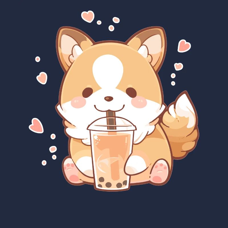 Kawaii Corgi Hund trinkt Boba Bubble Tea Chibi