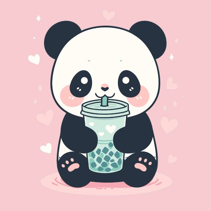 Kawaii Panda Drinks Boba Bubble Tea Chibi