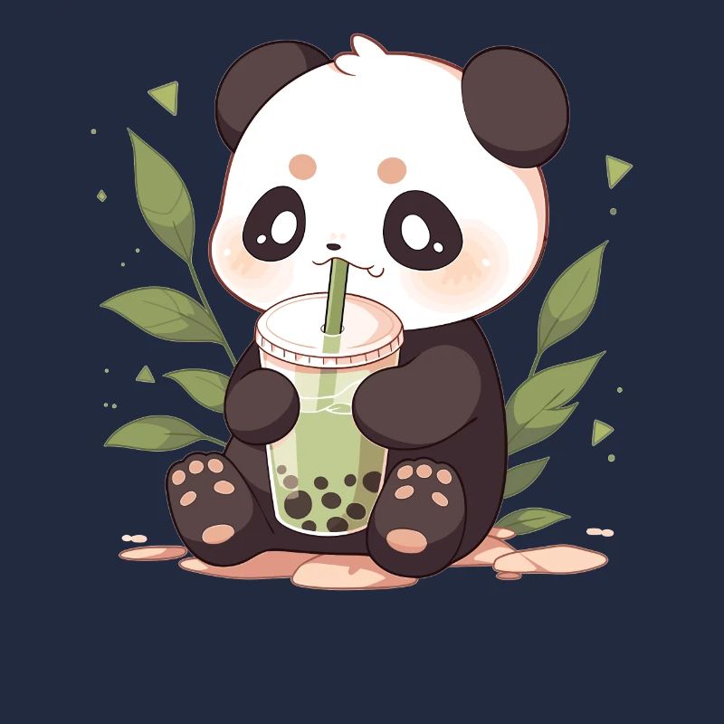 Kawaii Panda trinkt Boba Bubble Tea Chibi