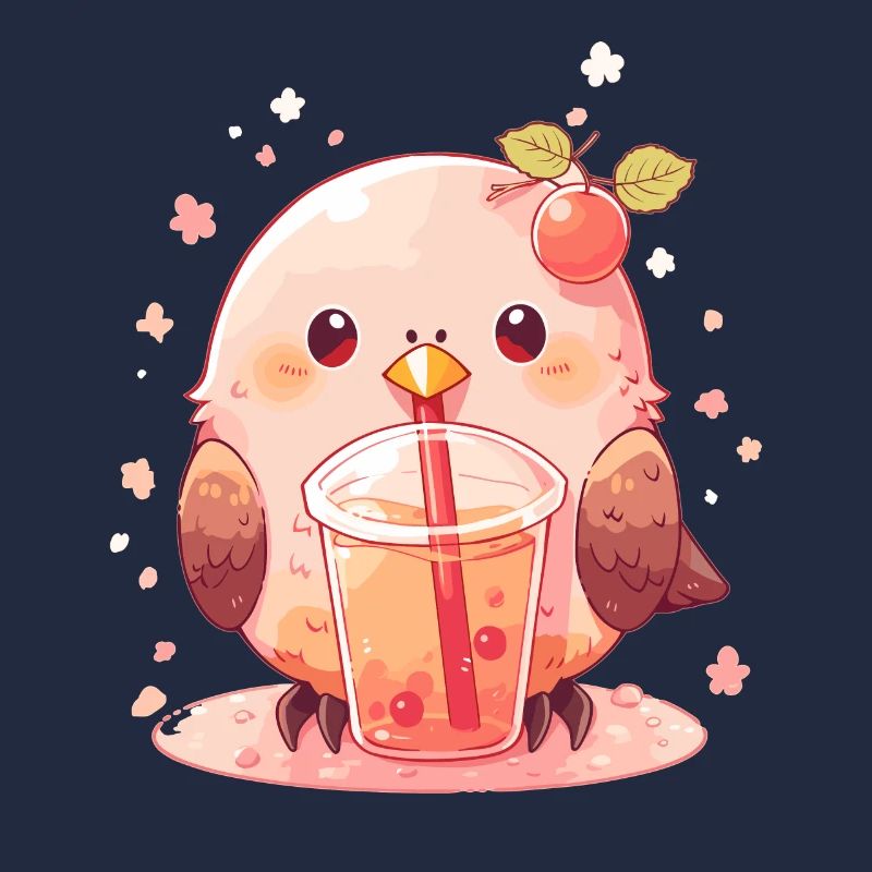 Kawaii Lovebird Drinks Boba Bubble Tea Chibi