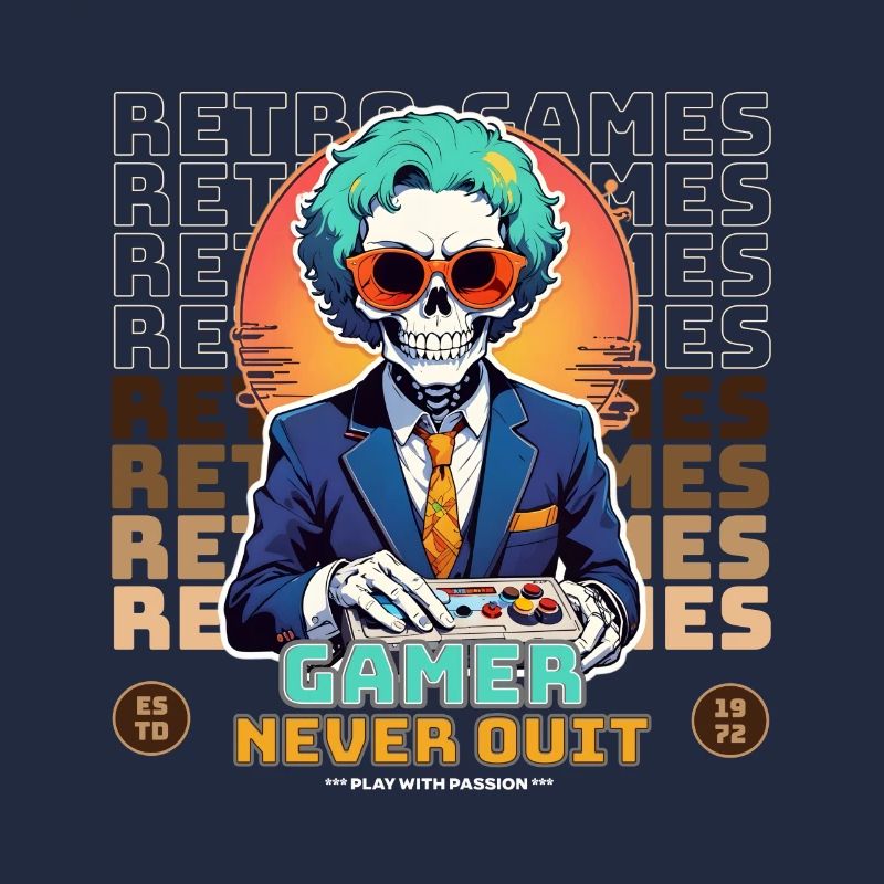 Retro Gamer Skeleton with Controller Console Games