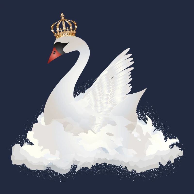 dreamlike swan in the clouds with a crown