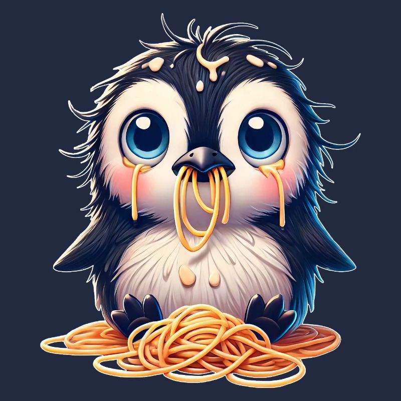 Mignon pingouin spaghetti dessin animé maladroit