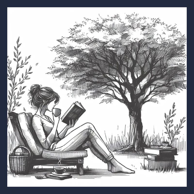 Frau trinkt Kaffee und liest ein Buch