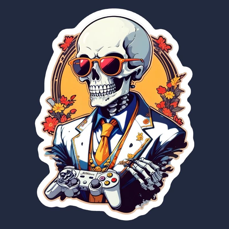 Retro Gamer Skeleton with Controller Console Games