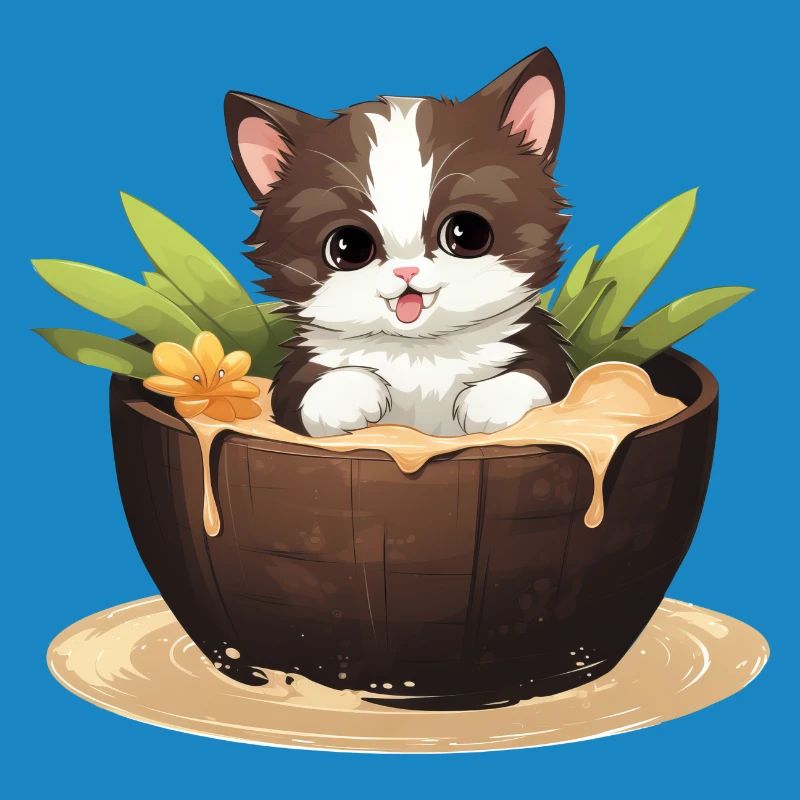 Chat avec noix de , design d’été mignon