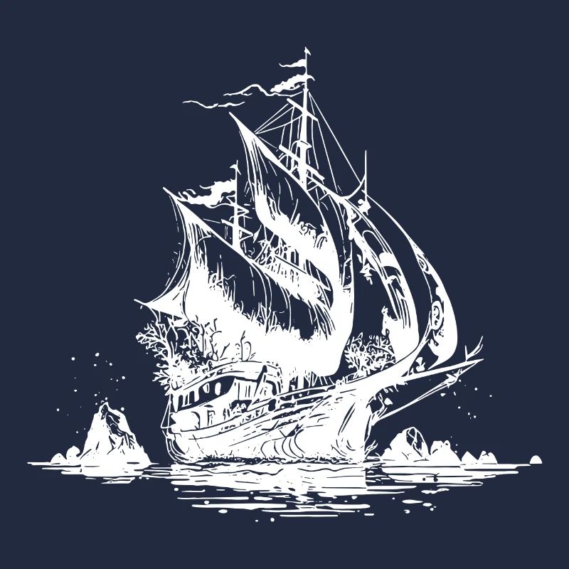 Sailing ship with sails for sailors and captains