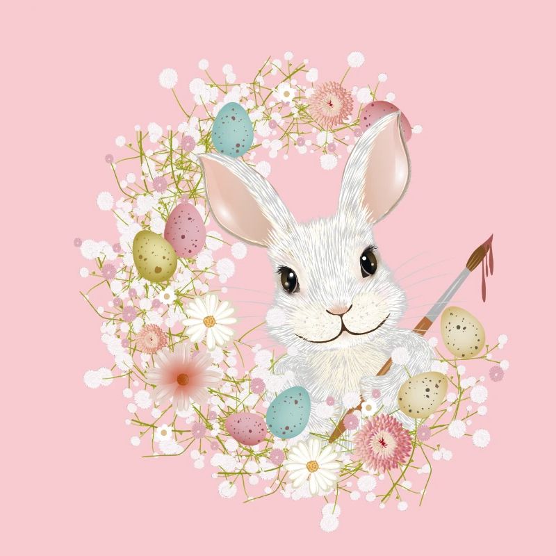 White Rabbit with Easter Eggs & Brush for Easter