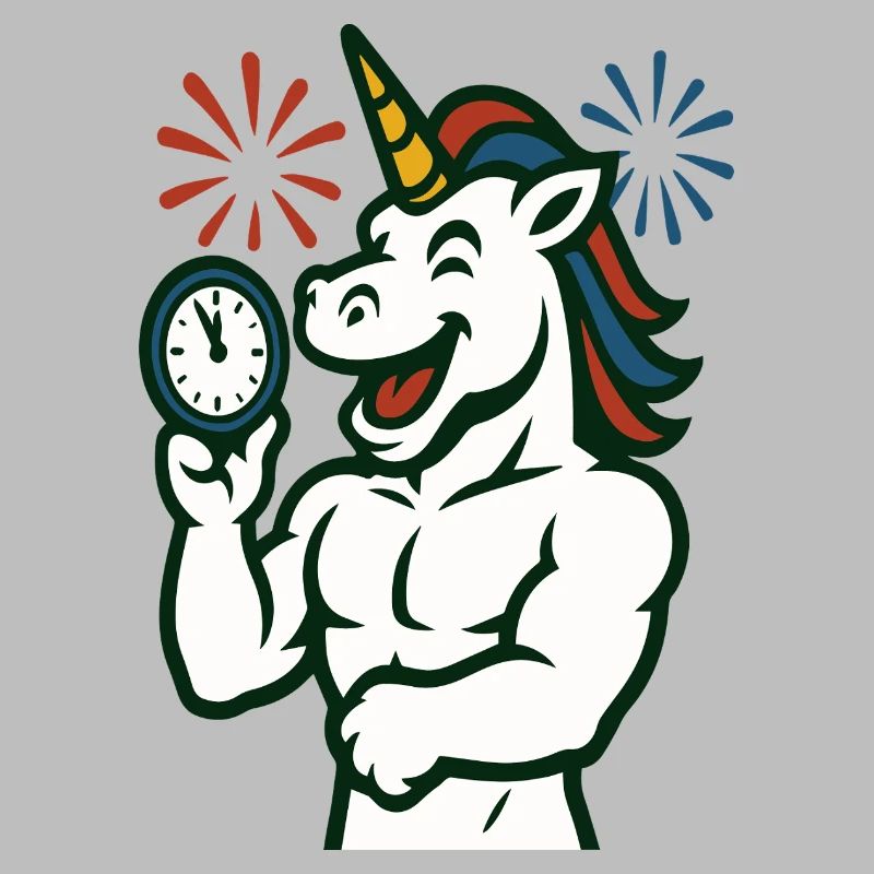 Starkes Einhorn-Zeit-Illustrationsmaskottchen