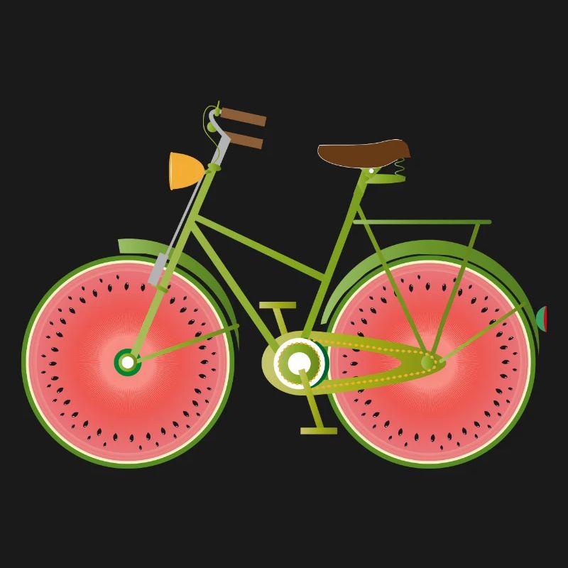 Vélo vert drôle avec des roues de pastèque