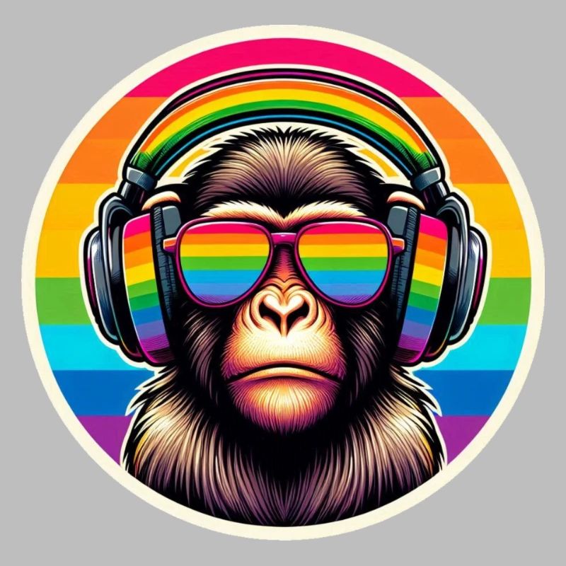 Affe Kopfhörer Brille Regenbogen bunt
