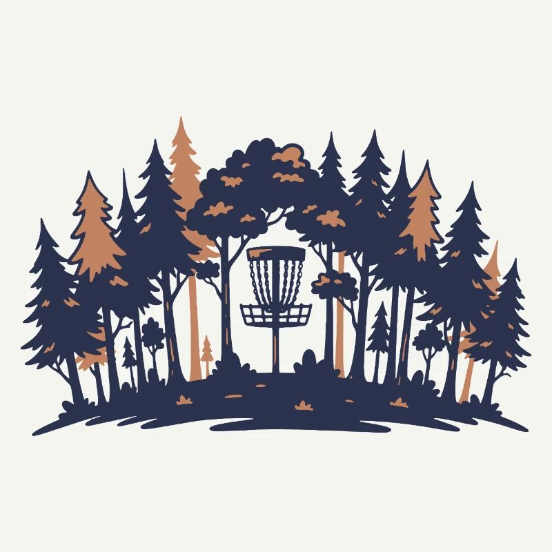 Scène de disc golf Silhouette du panier forestier