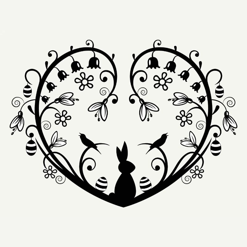 Heart with Easter bunny, snowdrops and easter eggs