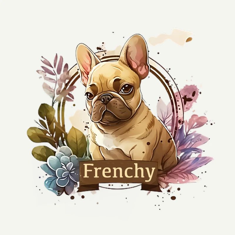 Bouledogue français dans cadre fleuri