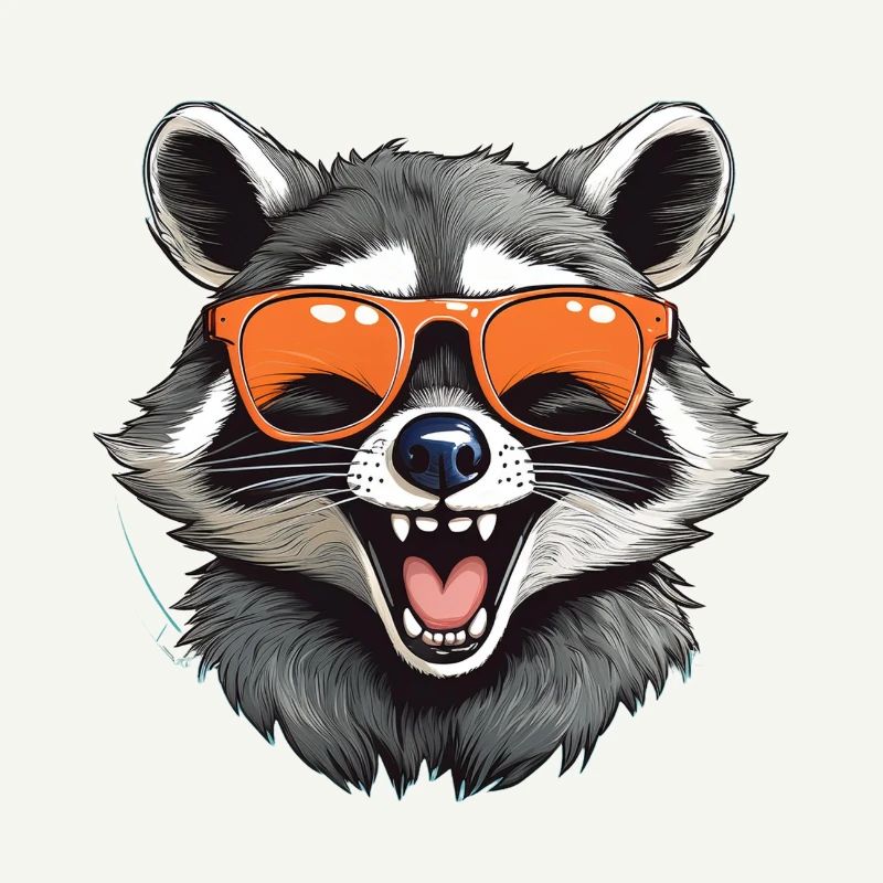 Lachender Waschbär mit Sonnenbrille