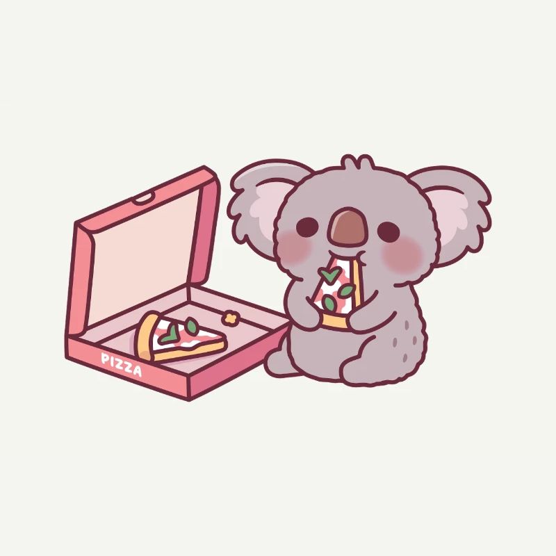 Mignon Koala Ours Mangeant Pizza