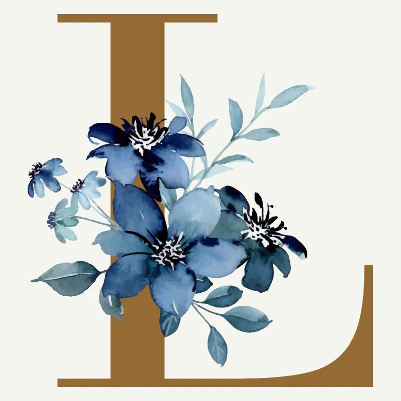Blaues Blumen Monogramm Design Buchstabe L