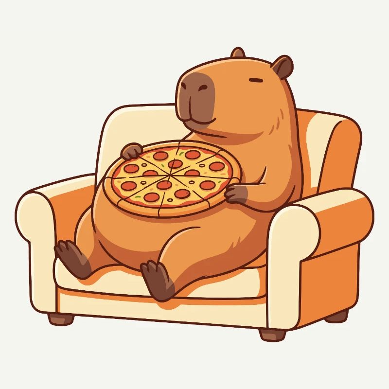 Pizza Capybara sur le canapé