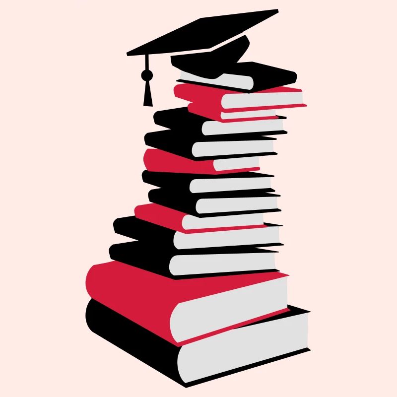 A stack of books with a mortarboard