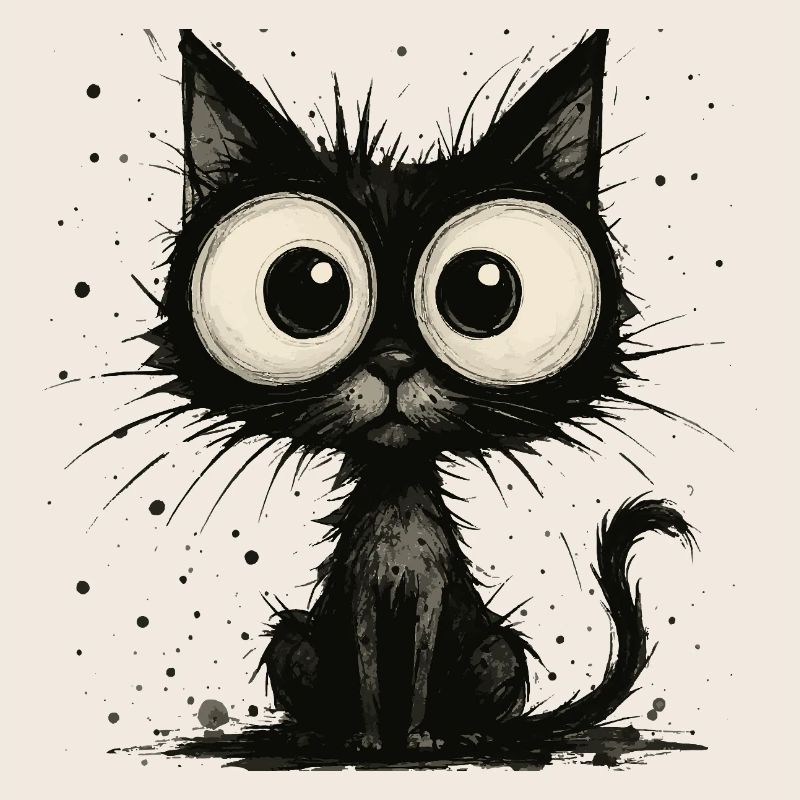 Lustige schwarze Katze mit großen Augen – splash