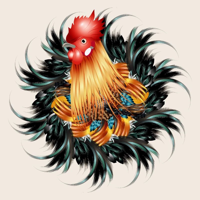 magnificent rooster in feather frame