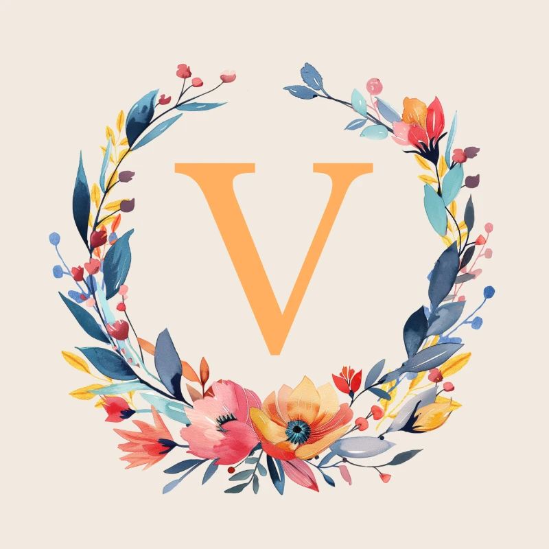 V Monogram, Couronne de fleurs, Personnalisable