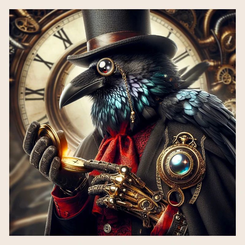 Corbeau Steampunk Élégant à Chapeau Haut de Forme