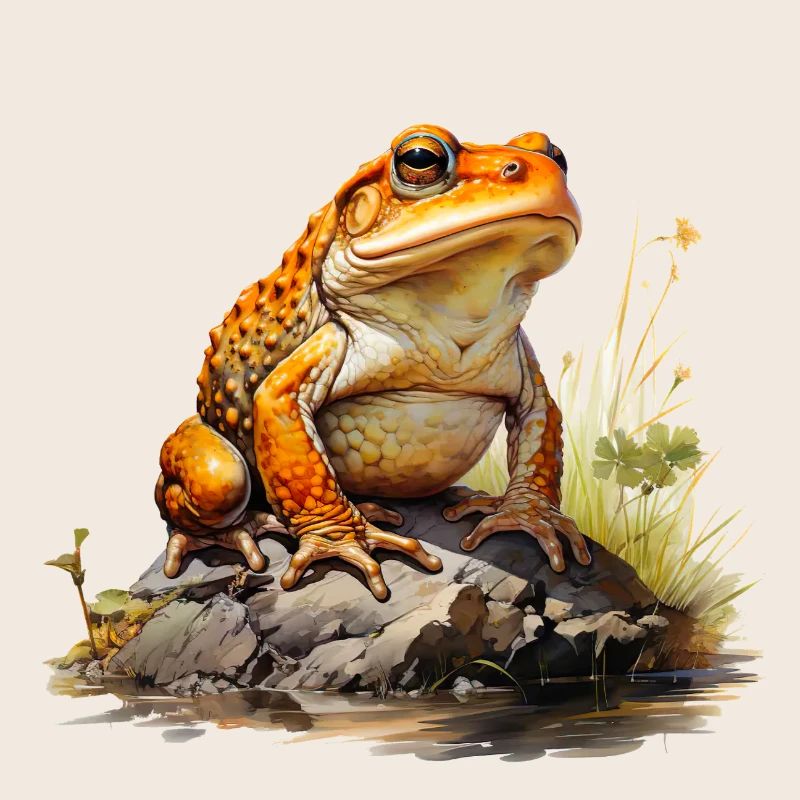 Orange-red frog or toad on stone