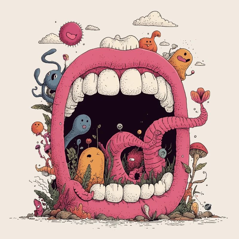 Pink Mouth World with Creatures