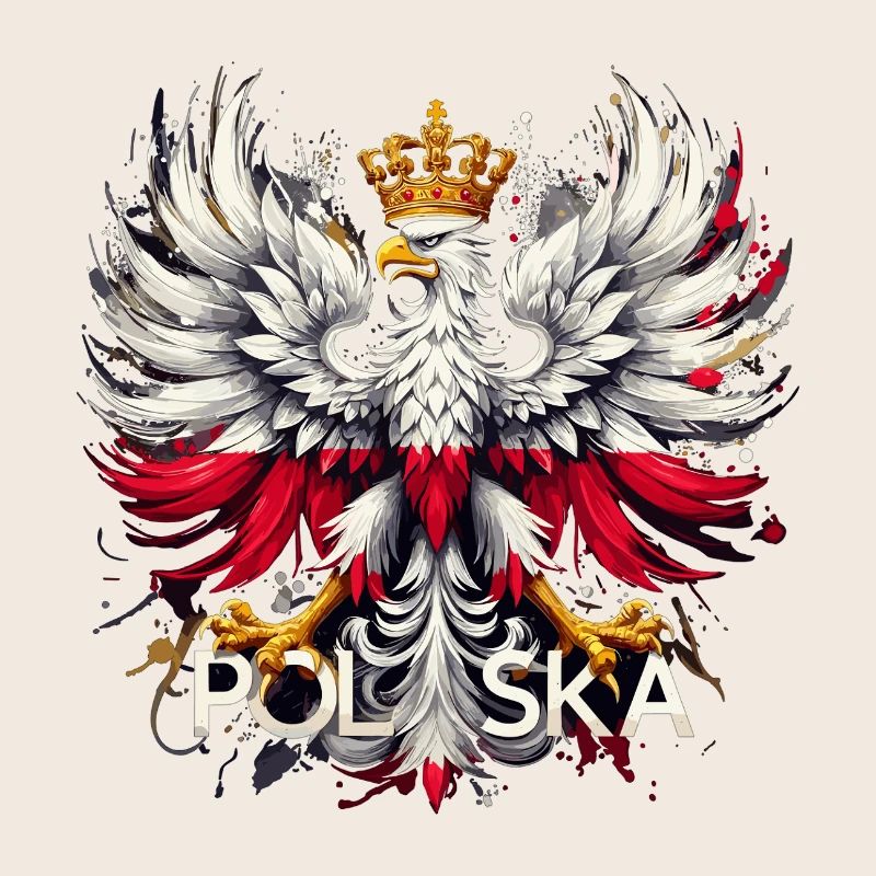 Polish Eagle: White and Red with Crown & Flag