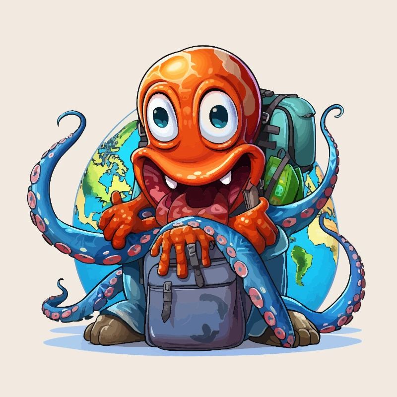 Reise-Oktopus mit Weltkugel