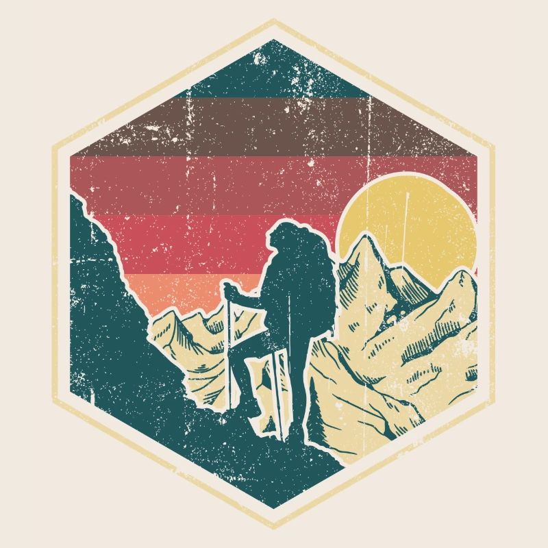 Badge hexagonal d’escalade du sommet du coucher de soleil