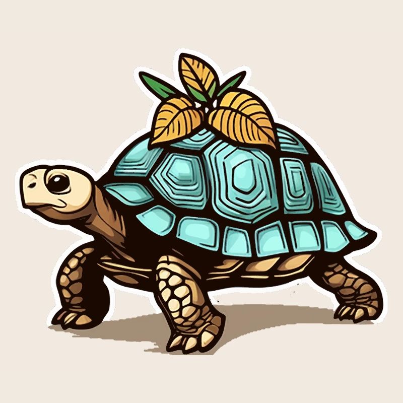 Schildkröte mit blauem Panzer & Blättern