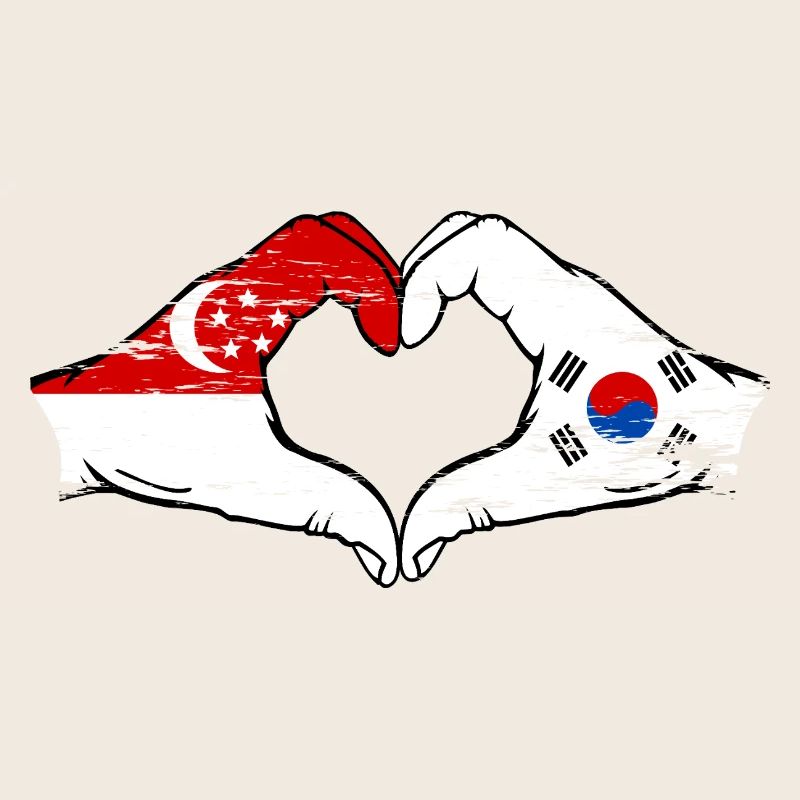 Singapour Drapeau de la Corée du Sud mains forme de coeur utilisé