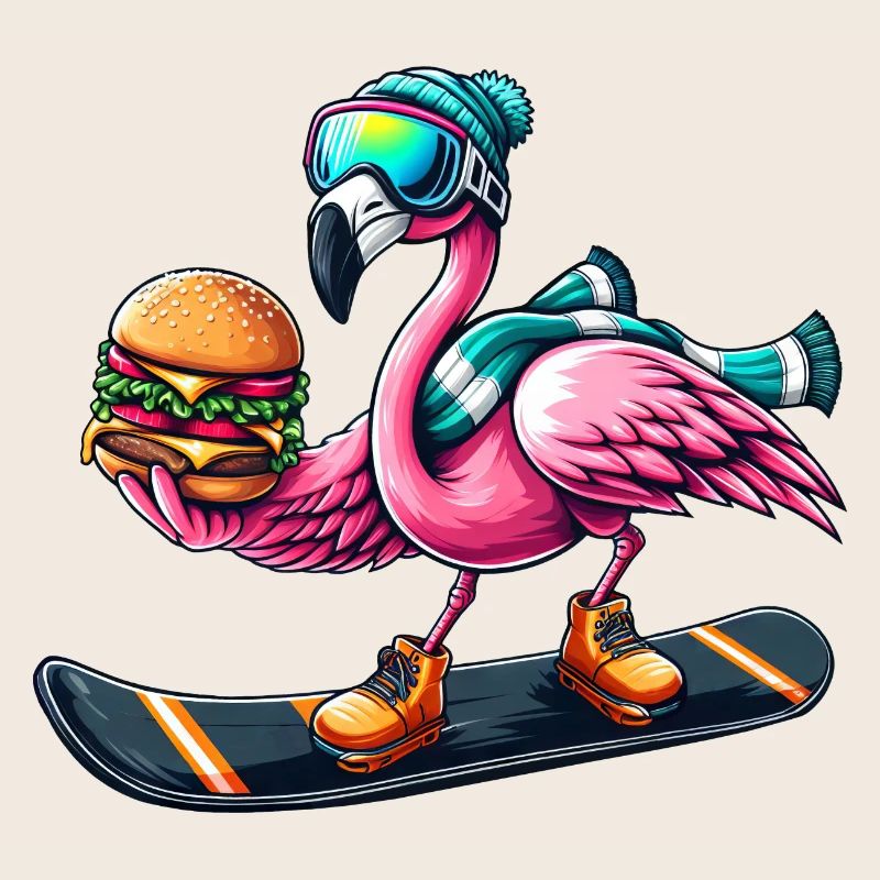 Flamingo Snowboard Hamburger Fun