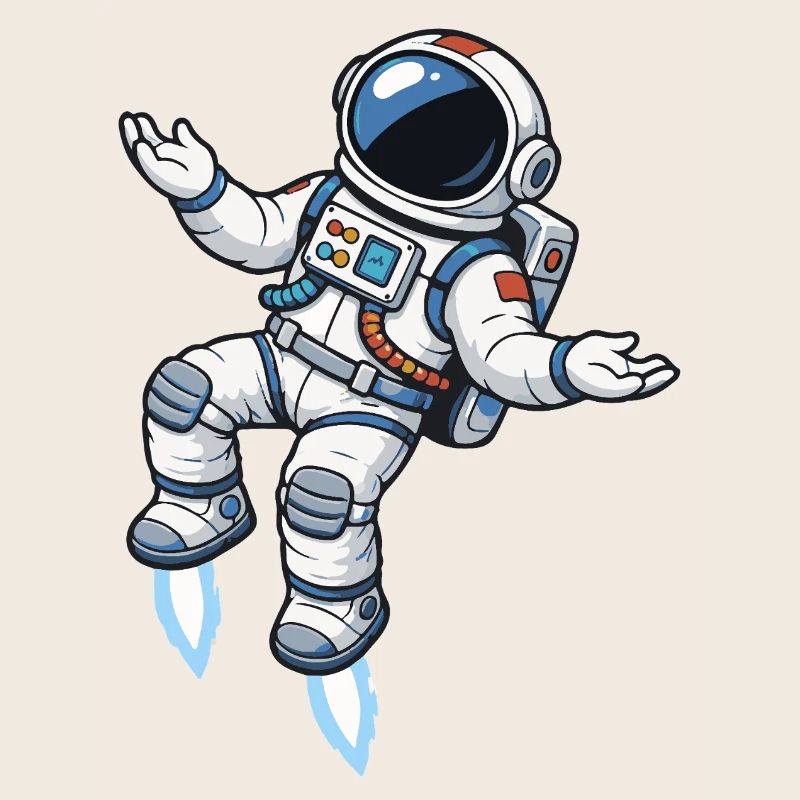 Floating cartoon astronaut with rocket propulsion