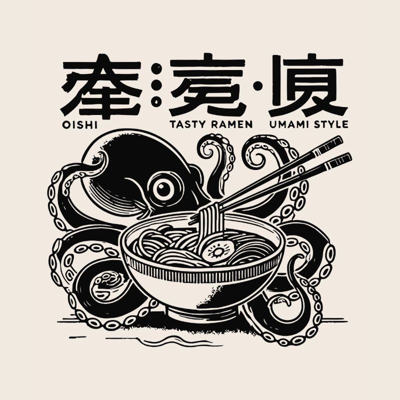 Octopus Eats Ramen Japan Retro Ukiyo-E