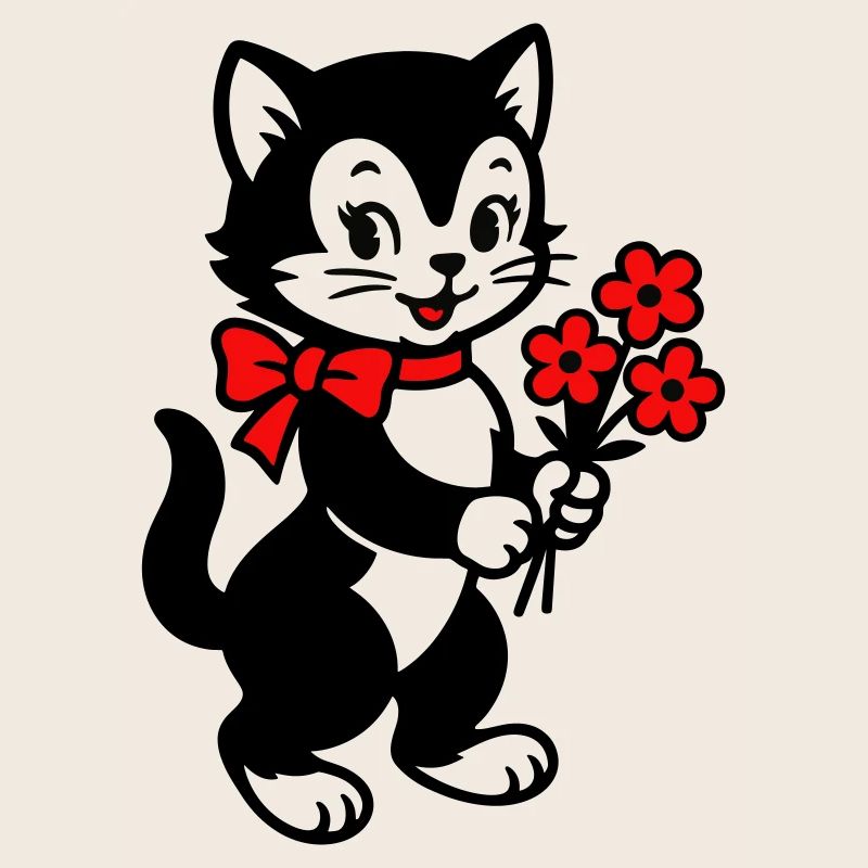 Schwarze Katze mit rotem Band