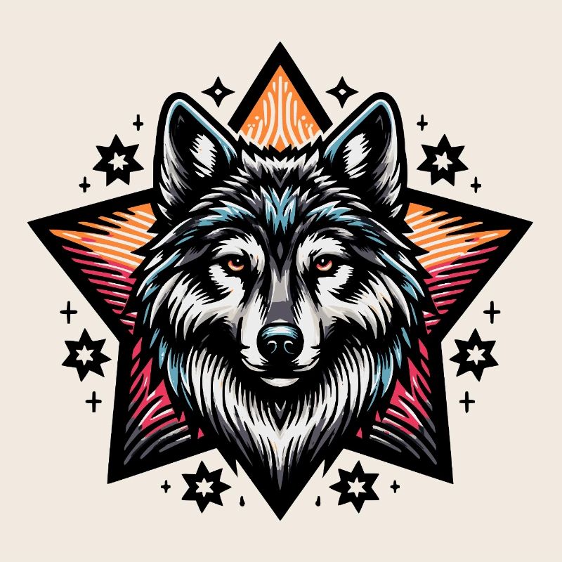 farbenfrohes Wolfsportrait