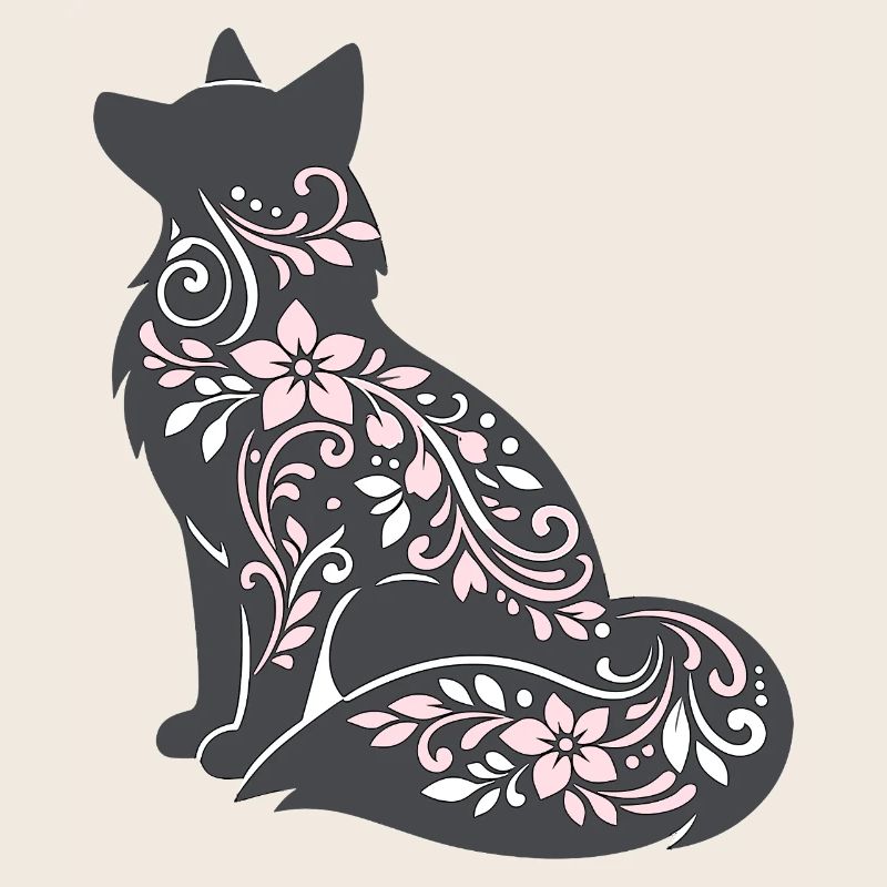 Silhouette de chat décorée de fleurs