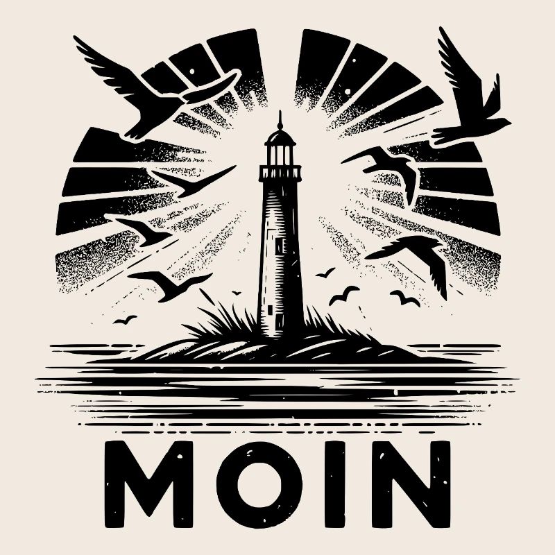Lighthouse Moin Coastal Scene with Seagulls