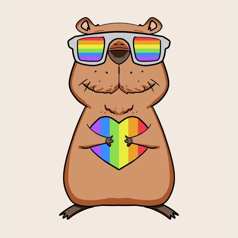 Regenbogen - Capybara mit Brille und Herz