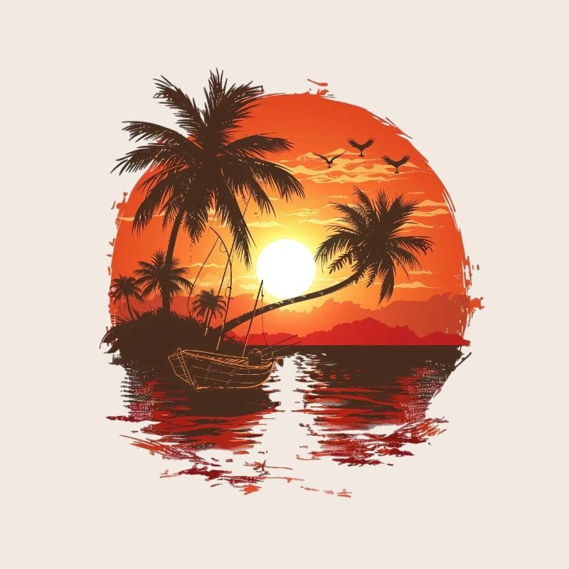 Tropical sunset with palm trees