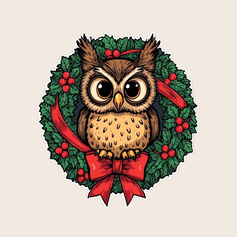 Eule im Weihnachtskranz