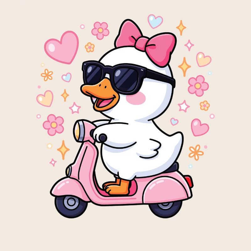 Duck on Pink Scooter with Bow