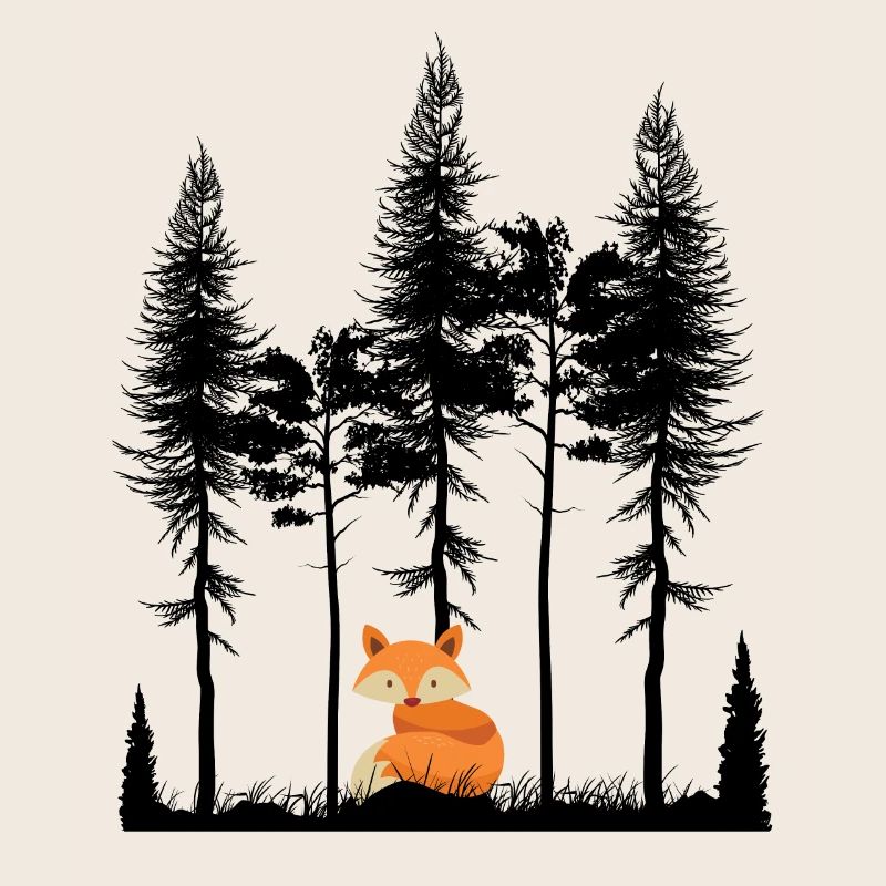 Sweet Fox in the Forest Retro Pattern Vintage Tree Forest