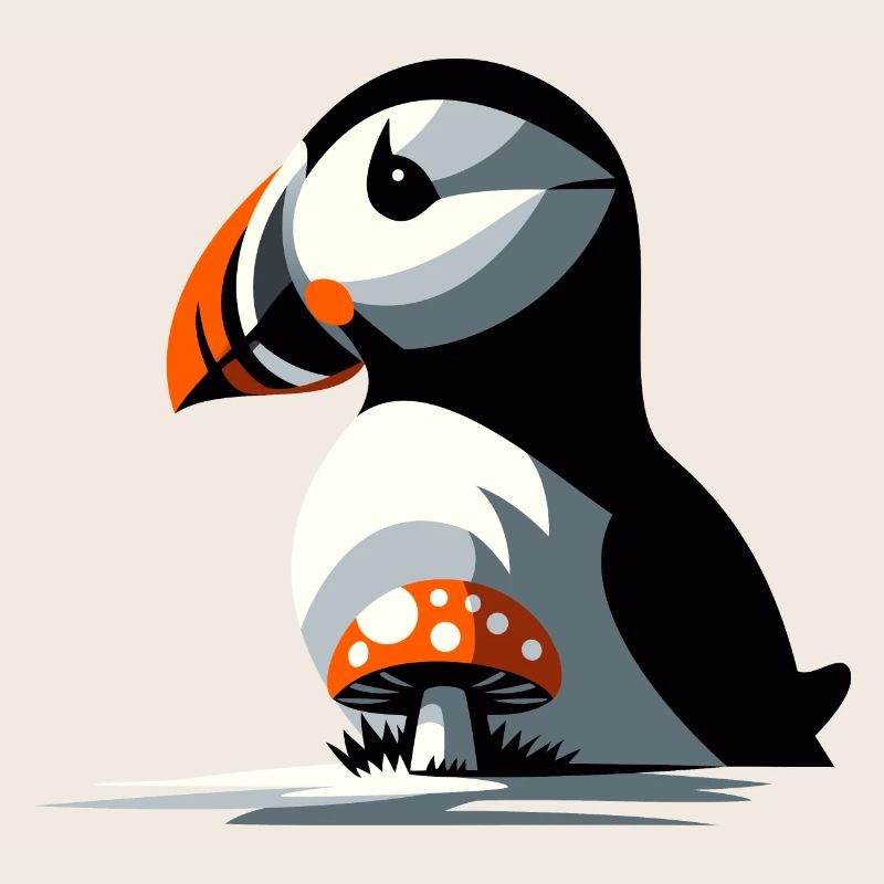 Puffin and toadstool