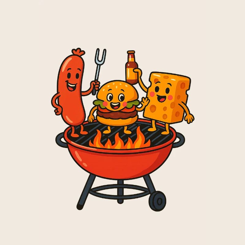 Grill Bratwurst Cheese Burger Fire Party Fork
